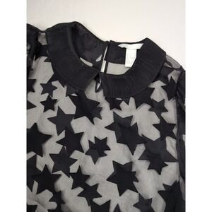 H&M Women's 12 Transparent Blouse Black Stars Whimsigoth Coquette Layer Punk